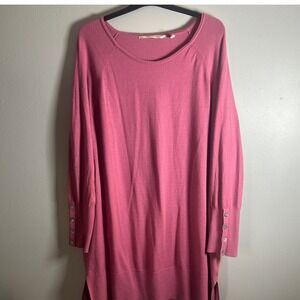 Soft Surroundings Pink Crew Neck Sweater‎ Dress Button Cuff Split Hem Size XL